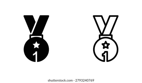 medal icon with star and number one black and white