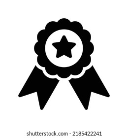 Medal icon with star and ribbon in black solid style