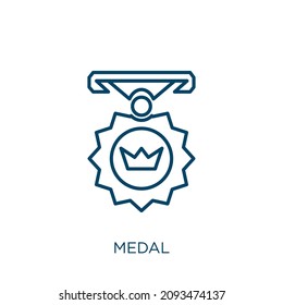 medal icon. Thin linear medal outline icon isolated on white background. Line vector medal sign, symbol for web and mobile