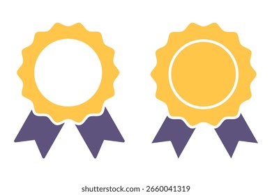 Medal icon vector for computer, web and mobile app. 
Simply award medal badge with star icon. Certificate UI symbol. Stamp premium quality with ribbons pictogram. 