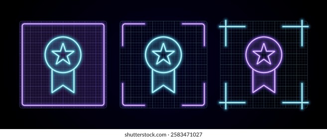 Medal icon vector, cyber neon visual, glowing border grid vector.	