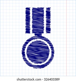 Medal icon. Vector illustration with pen and school paper effect 
