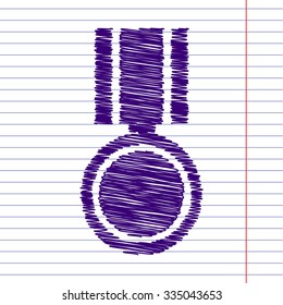 Medal icon. Vector illustration with pen and school paper effect 