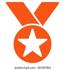 Medal icon. Vector style is flat symbols, orange color, rounded angles, white background.