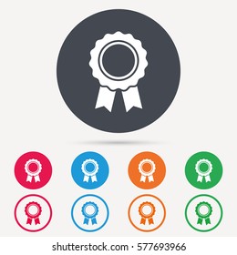 Medal icon. Winner award emblem symbol. Round circle buttons. Colored flat web icons. Vector