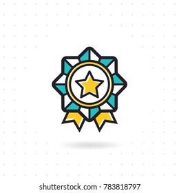 Medal icon. Winner award emblem symbol. Award medal icon. Colored flat line vector illustration. Approved or certified medal icon