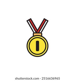 medal icon, winner medal icon, champion medal icon, flat design vector illustration. 