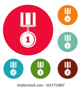 Medal icons circle set vector isolated on white background