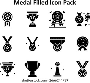 Medal Icons Collection - 12 Solid Filled Vectors