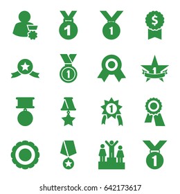 Medal icons set. set of 16 medal filled icons such as award, 1st place star, ranking