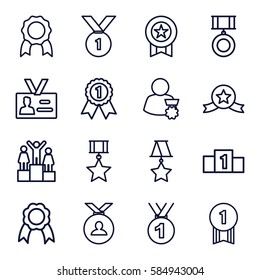 medal icons set. Set of 16 medal outline icons such as badge, ribbon