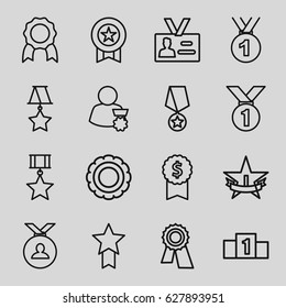 Medal icons set. set of 16 medal outline icons such as award, badge, 1st place star, ranking
