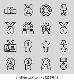 Medal icons set. set of 16 medal outline icons such as badge, ranking, dollar award