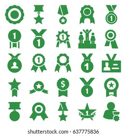 Medal icons set. set of 25 medal filled icons such as award, badge, ribbon, 1st place star, ranking