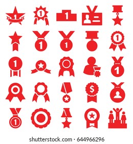 Medal icons set. set of 25 medal filled icons such as badge, ribbon, 1st place star, award, ranking