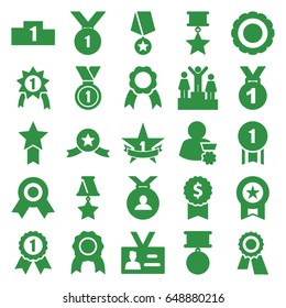 Medal icons set. set of 25 medal filled icons such as award, badge, ribbon, 1st place star, ranking