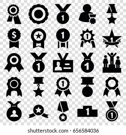 Medal icons set. set of 25 medal filled icons such as award, badge, ribbon, 1st place star, ranking