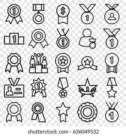 Medal icons set. set of 25 medal outline icons such as award, badge, ribbon, 1st place star, ranking
