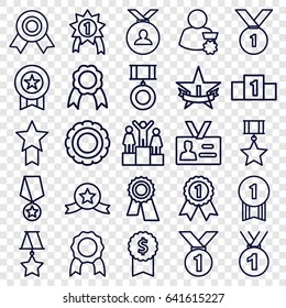 Medal icons set. set of 25 medal outline icons such as award, badge, ribbon, 1st place star, ranking