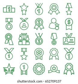 Medal icons set. set of 25 medal outline icons such as award, badge, ribbon, 1st place star, ranking