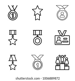 Medal icons. set of 9 editable outline medal icons such as badge