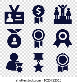 Medal icons. set of 9 editable filled medal icons such as badge, ranking