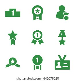 Medal icons set. set of 9 medal filled icons such as badge