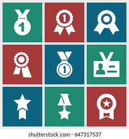 Medal icons set. set of 9 medal filled icons such as award