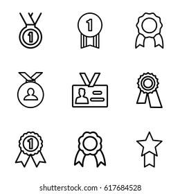 Medal icons set. set of 9 medal outline icons such as award, badge