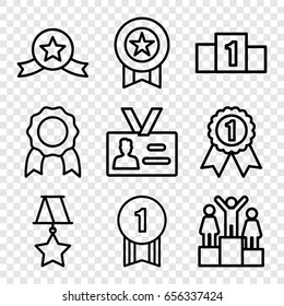 Medal icons set. set of 9 medal outline icons such as badge