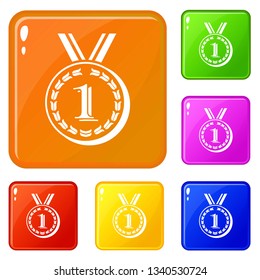 Medal icons set collection vector 6 color isolated on white background