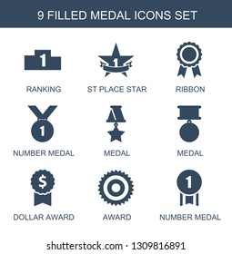 medal icons. Trendy 9 medal icons. Contain icons such as ranking, st place star, ribbon, number medal, dollar award, award. icon for web and mobile.
