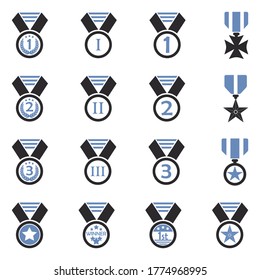 Medal Icons. Two Tone Flat Design. Vector Illustration.
