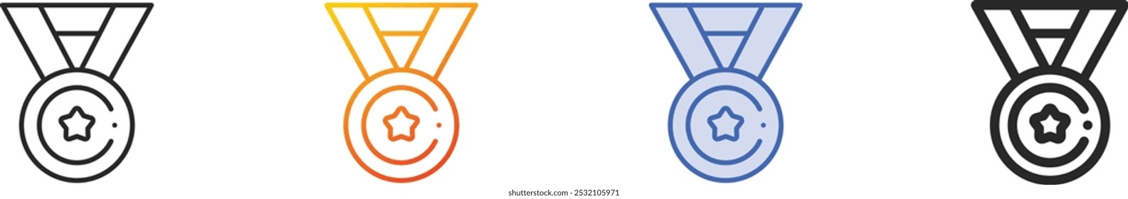 icono de medalla. Diseño lineal delgado, degradado, trazo azul y estilo audaz aislado sobre fondo blanco