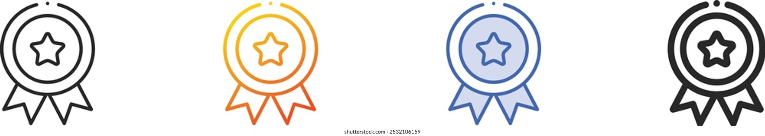 Medaillensymbol.Dünne Linie, Farbverlauf, blauer Strich und fettgedrucktes Design einzeln auf weißem Hintergrund