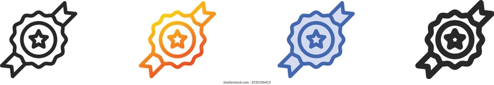 Medaillensymbol.Dünne Linie, Farbverlauf, blauer Strich und fettgedrucktes Design einzeln auf weißem Hintergrund