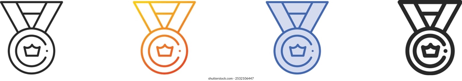 icono de medalla. Diseño lineal delgado, degradado, trazo azul y estilo audaz aislado sobre fondo blanco