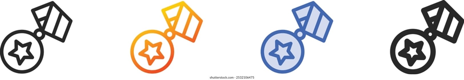 icono de medalla. Diseño lineal delgado, degradado, trazo azul y estilo audaz aislado sobre fondo blanco