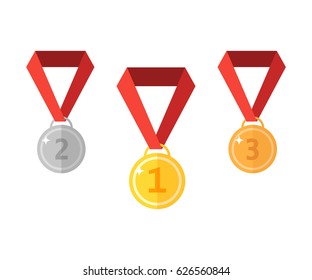 Medal isolated on a white background. Gold, silver and bronze medal icon. Medal set. Flat design in stylish colors. Vector illustration, EPS10.
