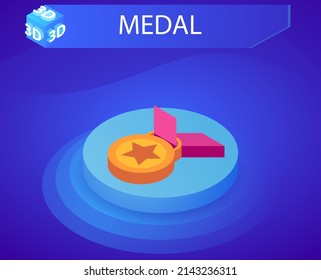 Icono de diseño isométrico de Medal. Ilustración web de vectores. 3.ª colorida concepción