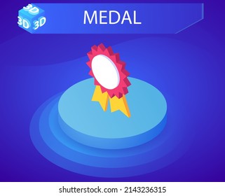 Medal isometric design icon. Vector web illustration. 3d colorful concept
