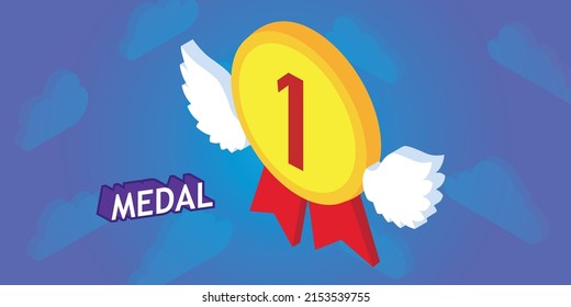 Medal isometric design icon. Vector web illustration. 3d colorful concept