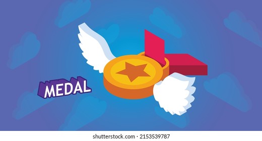 Icono de diseño isométrico de Medal. Ilustración web de vectores. 3.ª colorida concepción