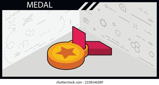Icono de diseño isométrico de Medal. Ilustración web de vectores. 3.ª colorida concepción
