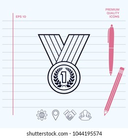 Medal with Laurel wreath. Line icon