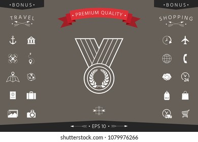 Medal with Laurel wreath, line icon