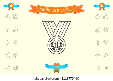 Medal with Laurel wreath. Line icon