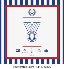 Medal with Laurel wreath, line icon