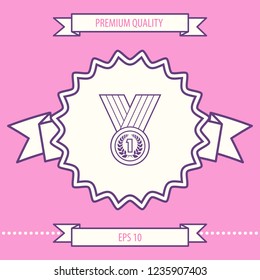 Medal with Laurel wreath. Line icon. Graphic elements for your design
