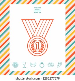 Medal with Laurel wreath. Line icon. Graphic elements for your design